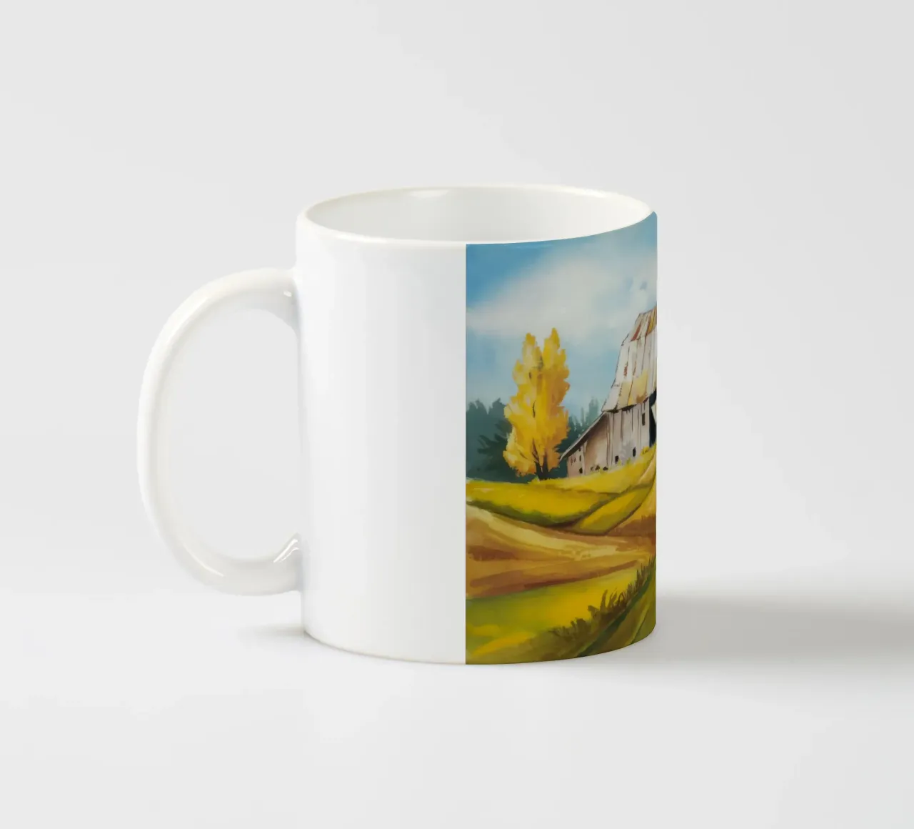 Scena autunnale di un fienile tazza in ceramica da Silk Palette