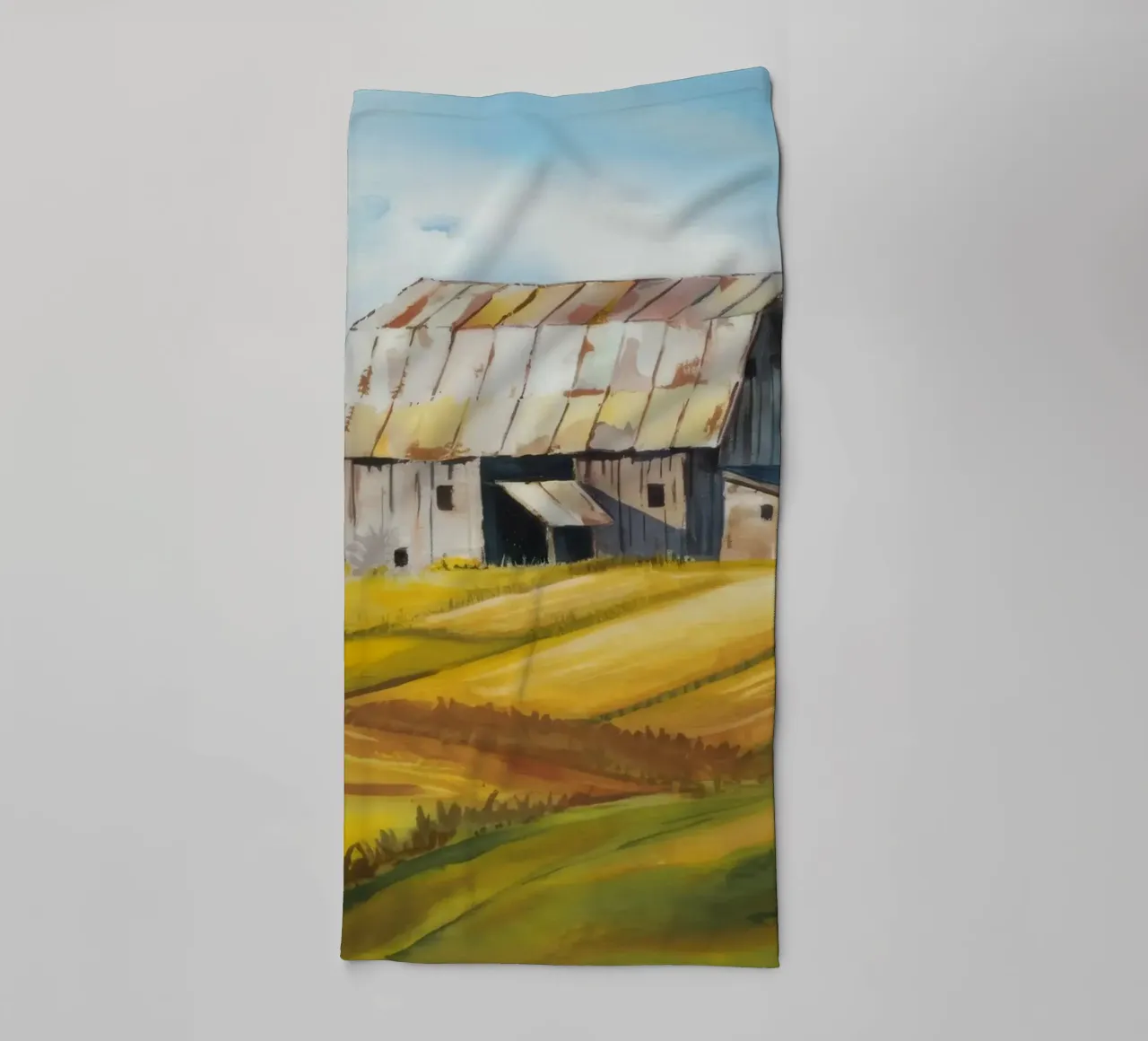 Scena autunnale di un fienile asciugamano da bagno da Silk Palette