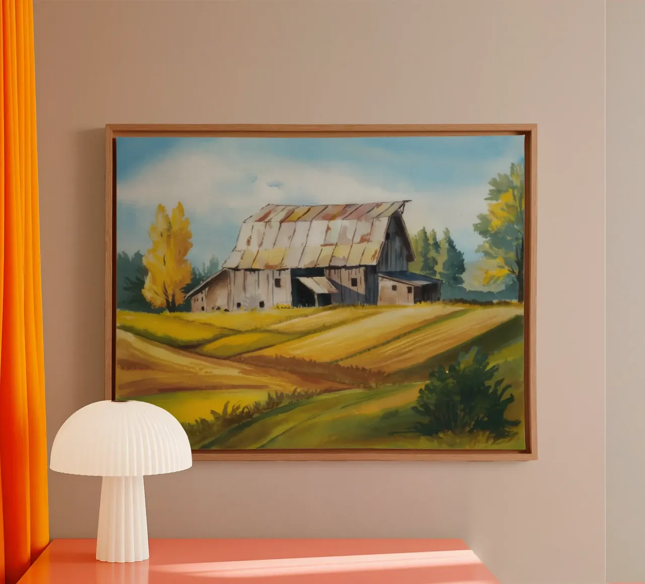 Herbst-Scheune-Szene Leinwand von Silk Palette