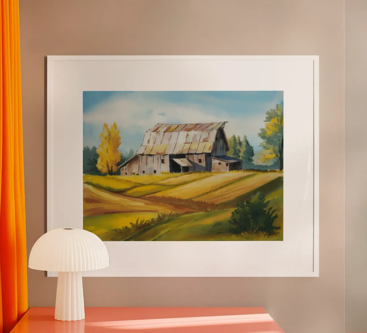 Scena autunnale di un fienile carta hahnemühle da Silk Palette