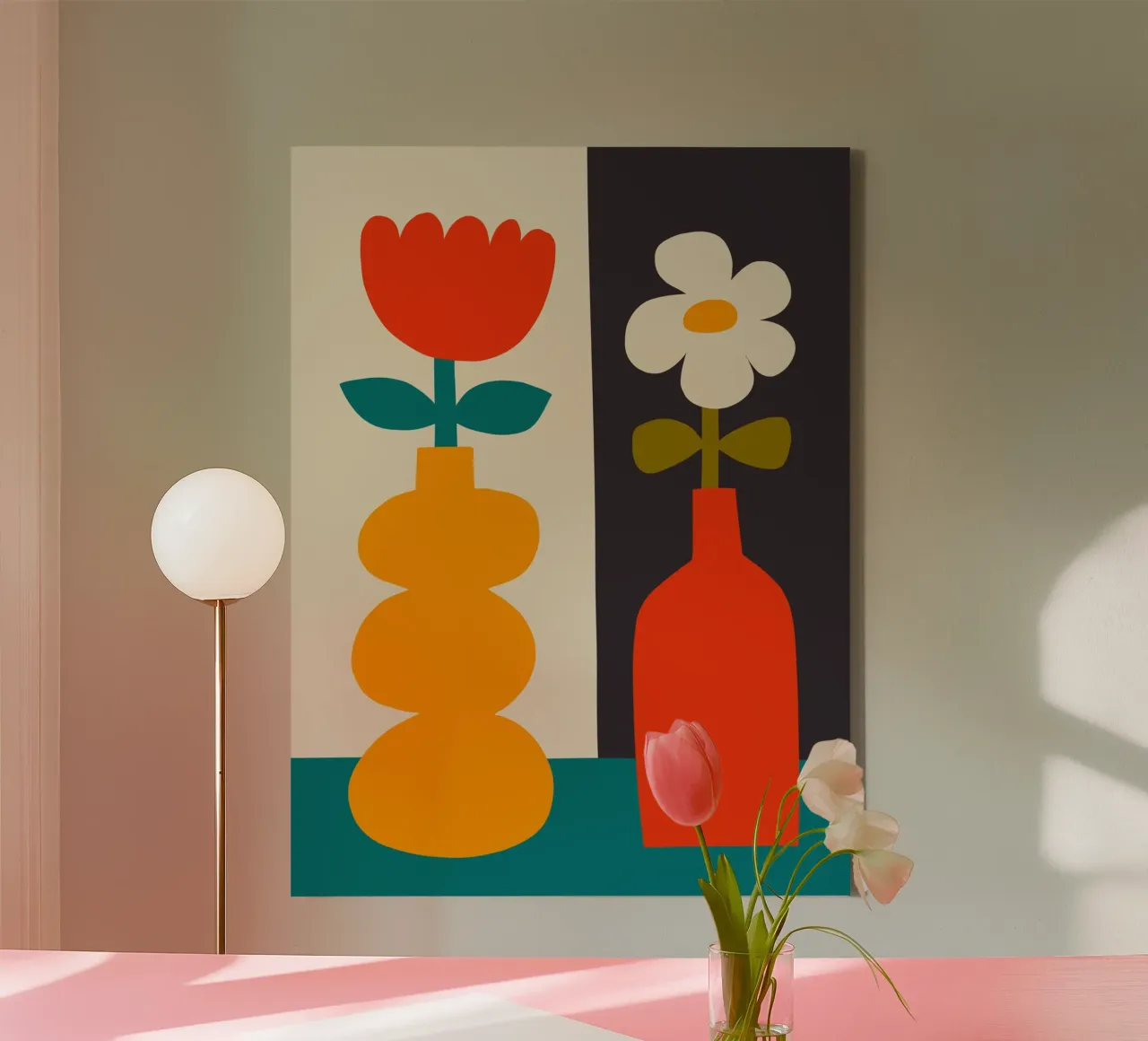 Kleurrijke Mid Century Moderne Vazen Kunstprint Minimalistisch canvas met Baklijst van THE MOTIVATED TYPE