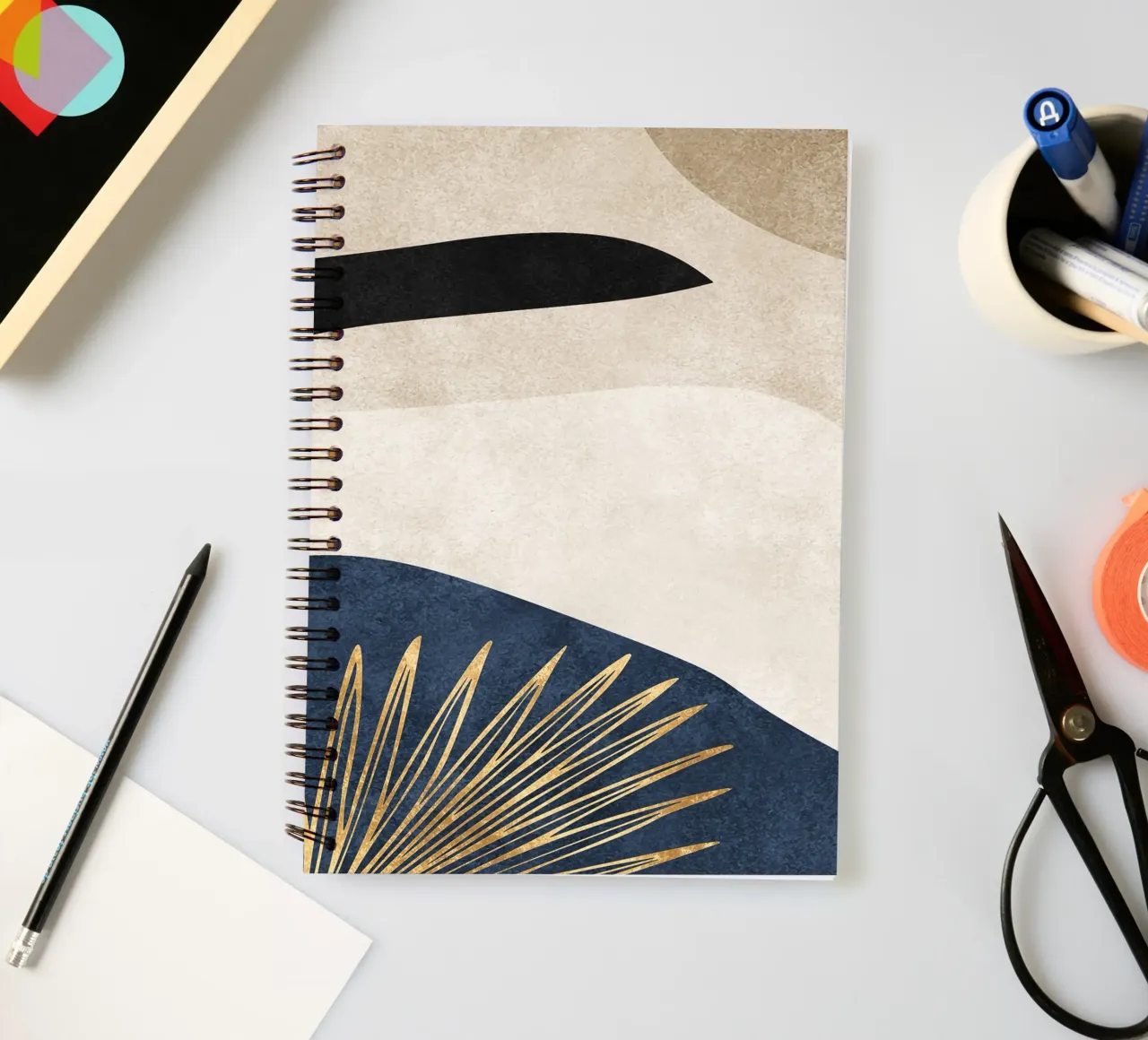 abstract art boho gold leaf spiral notebook by vintageshop