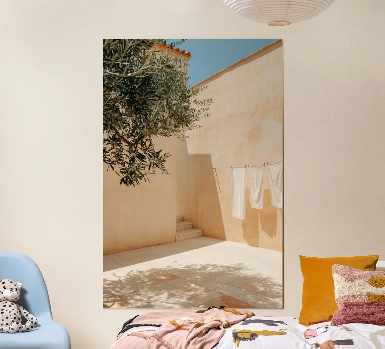 Mediterranean Linen Shadows poster con telaio in alluminio da Mosaic Dialogue