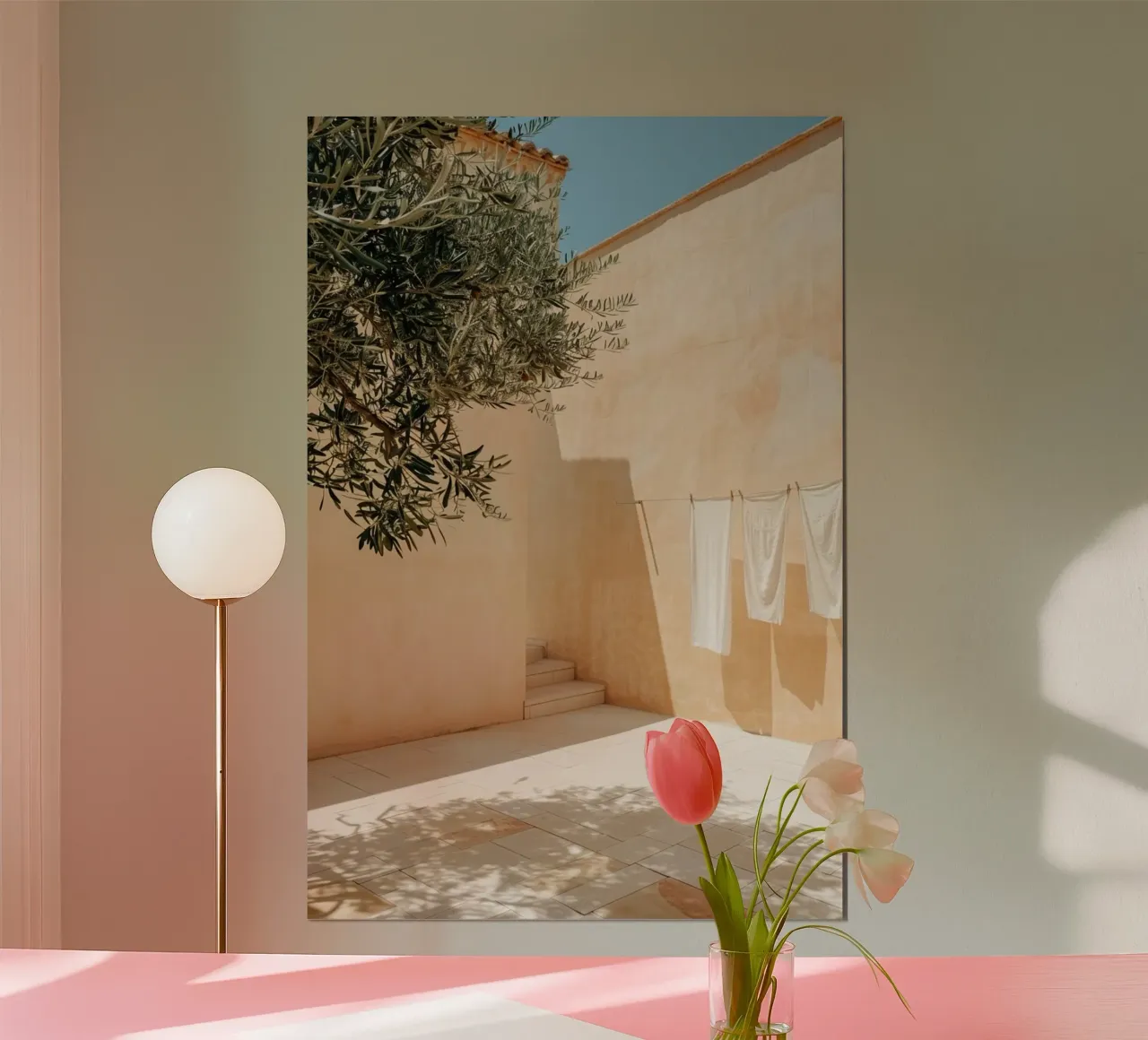 Mediterranean Linen Shadows poster con telaio in alluminio da Mosaic Dialogue