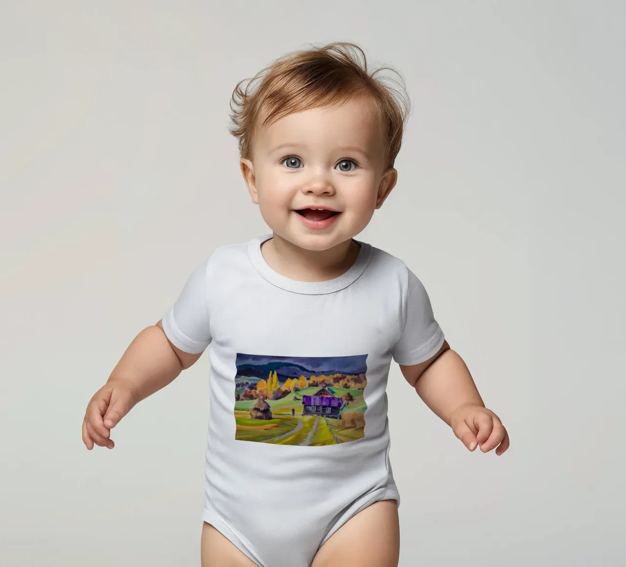 Harvest Twilight Hues short-sleeve baby romper by Celestial Harmony