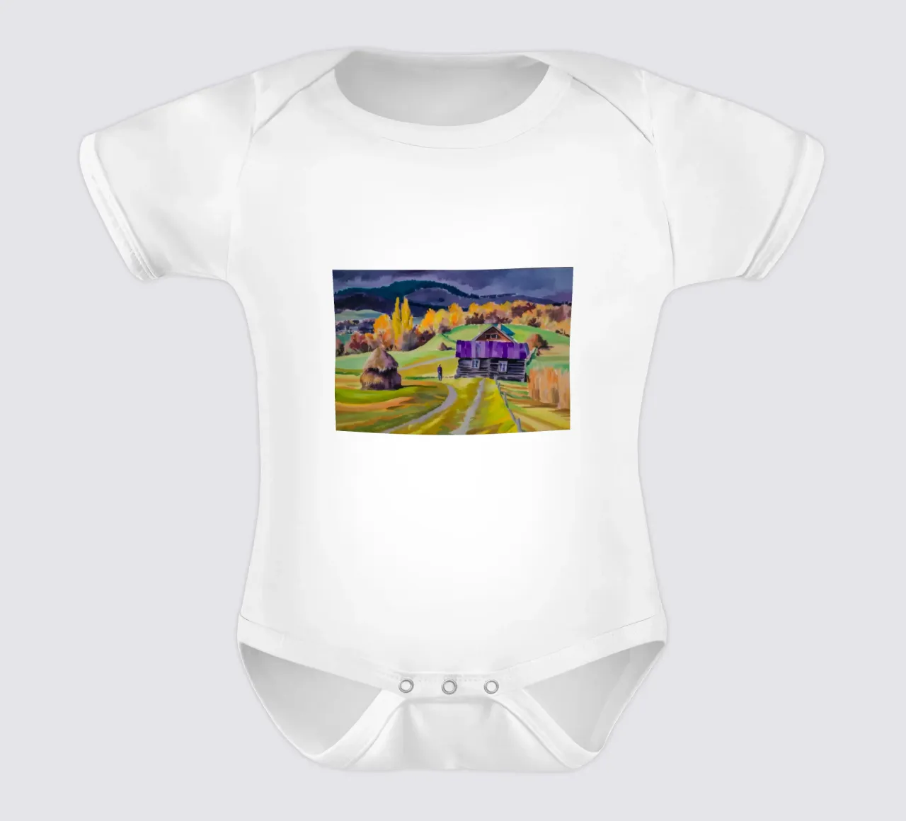 Harvest Twilight Hues short-sleeve baby romper by Celestial Harmony