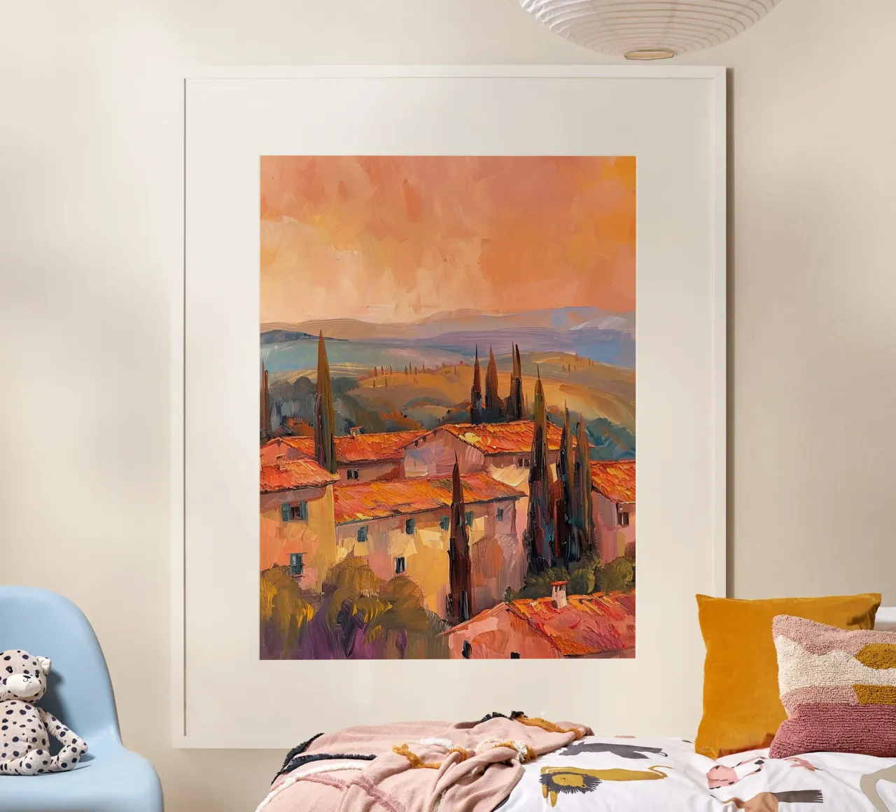 Tuscan Sunset Dreamscape poster con telaio in alluminio da Mosaic Dialogue