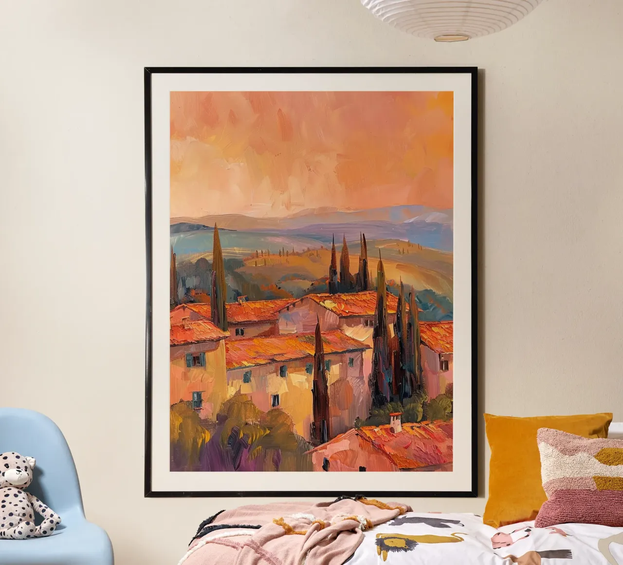 Tuscan Sunset Dreamscape poster con telaio in alluminio da Mosaic Dialogue