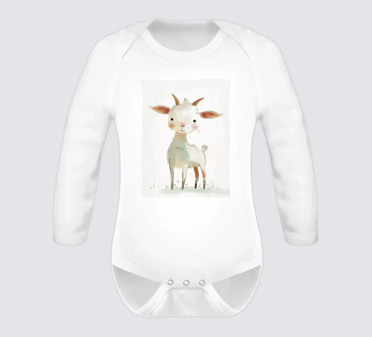 Playful Young Goat long-sleeve baby romper by DesignDoodle