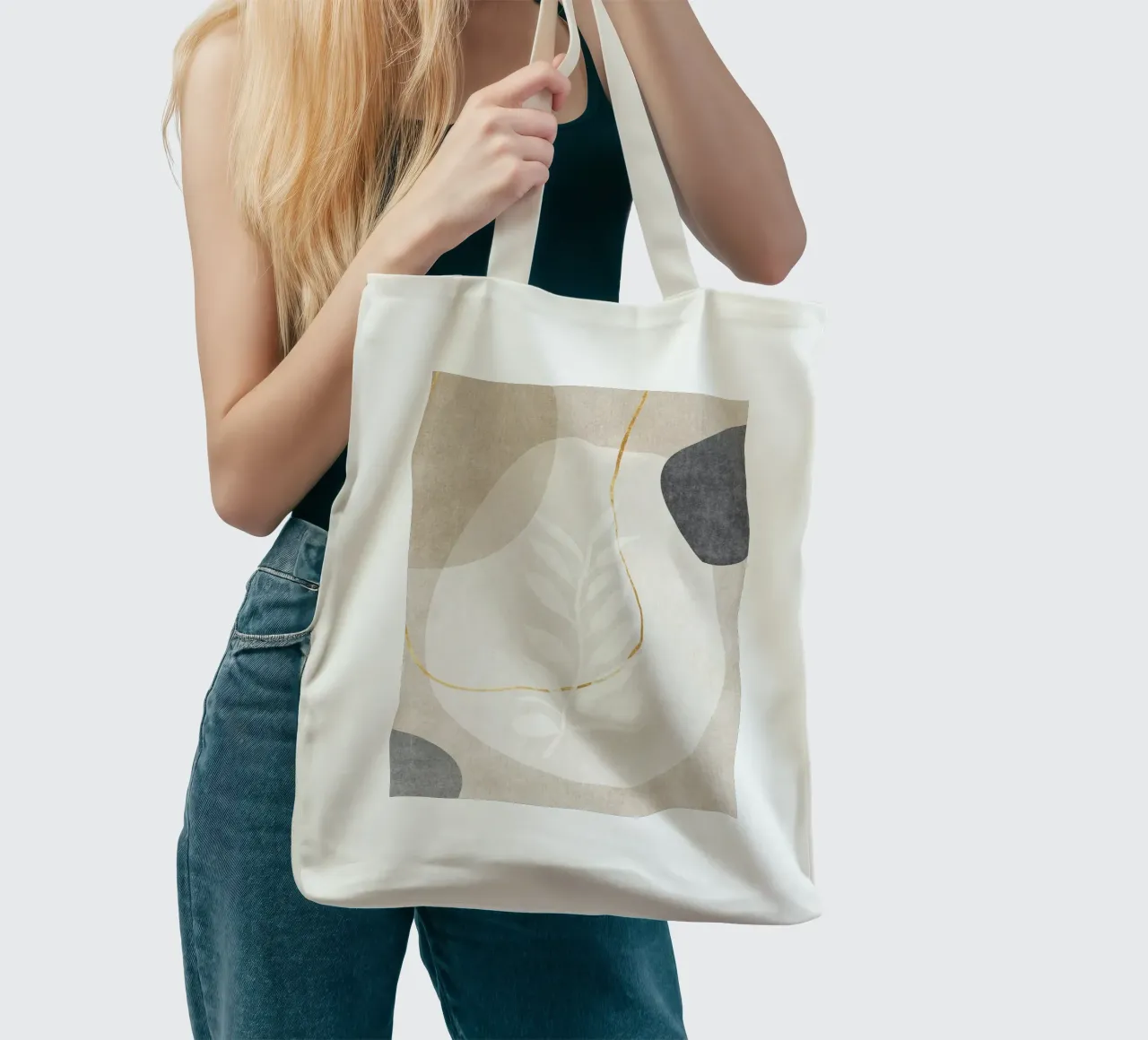 abstract art shapes and golden line borsa in juta da vintageshop