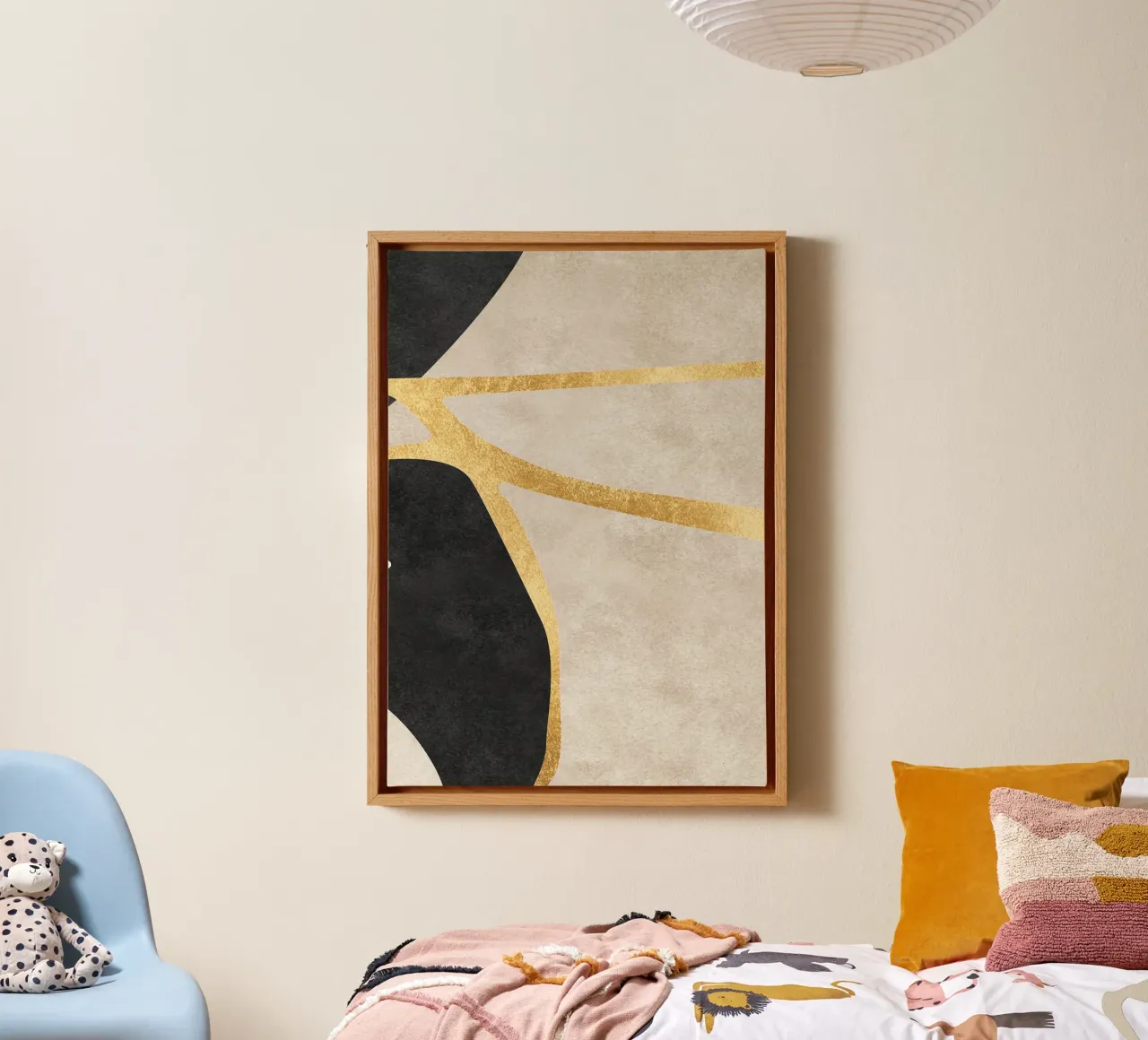 abstract art shapes black with gold tela con Cornice a cassetta da vintageshop