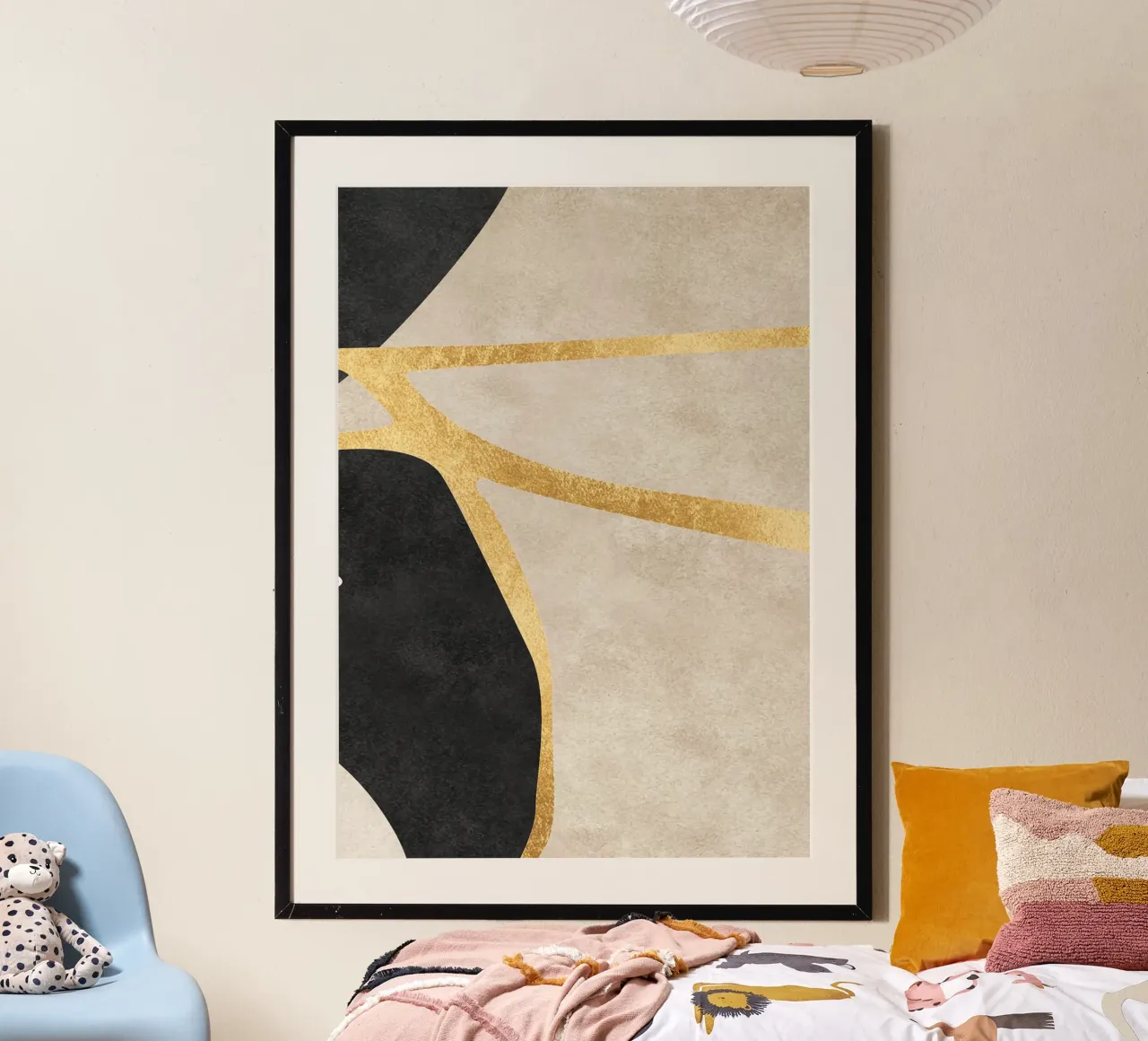 abstract art shapes black with gold carta hahnemühle da vintageshop