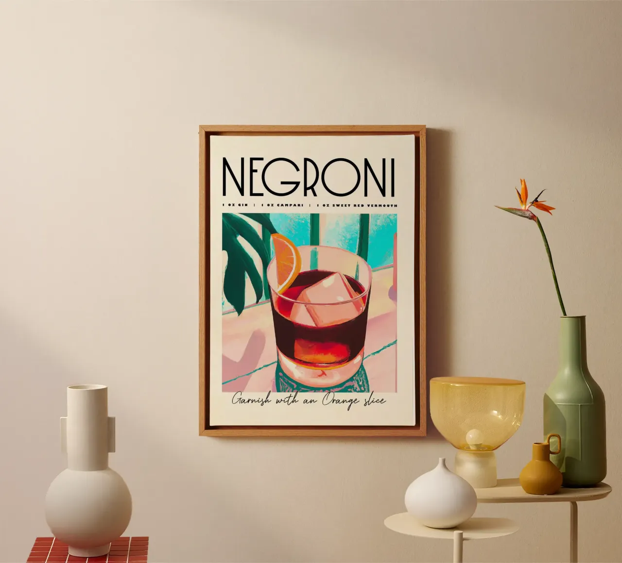 negroni cocktail tela con Cornice a cassetta da John C Labut