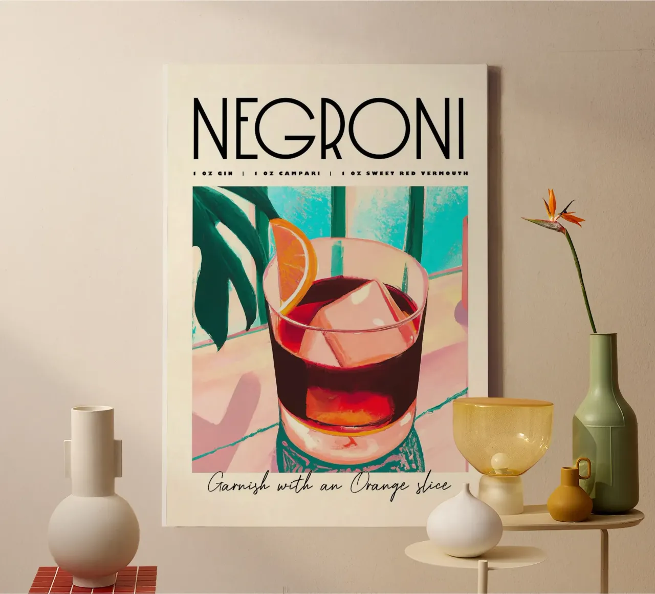 negroni cocktail tela con Cornice a cassetta da John C Labut