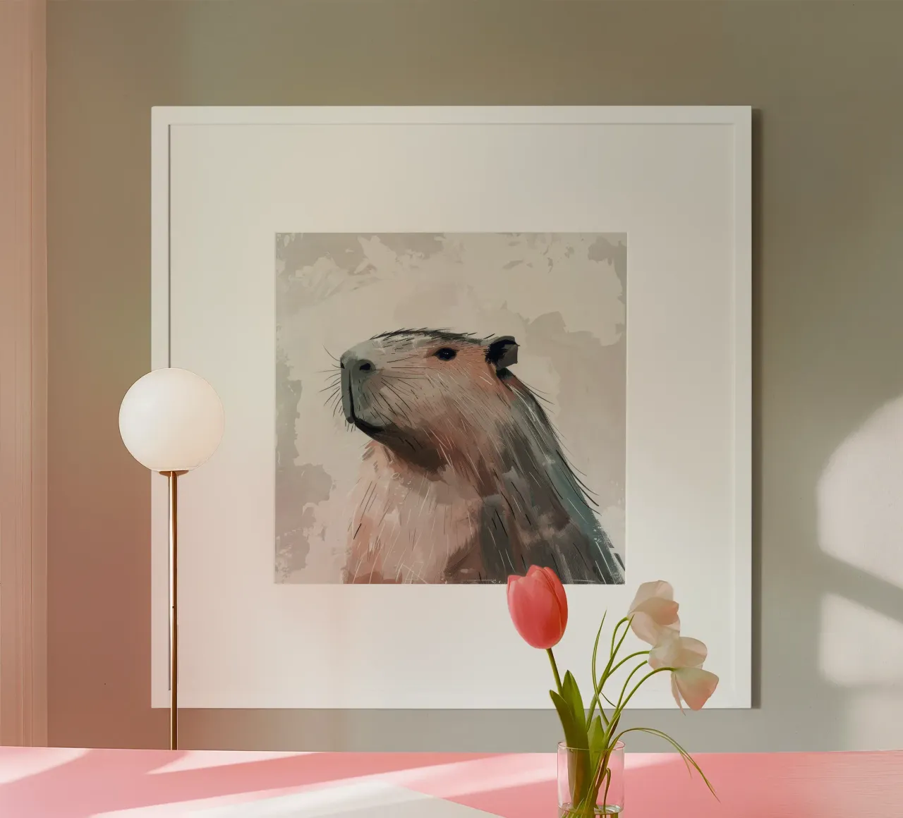 Portrait d'un capybara poster avec cadre en aluminium de DesignDoodle