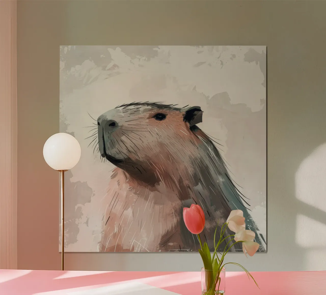 Portrait d'un capybara poster avec cadre en aluminium de DesignDoodle