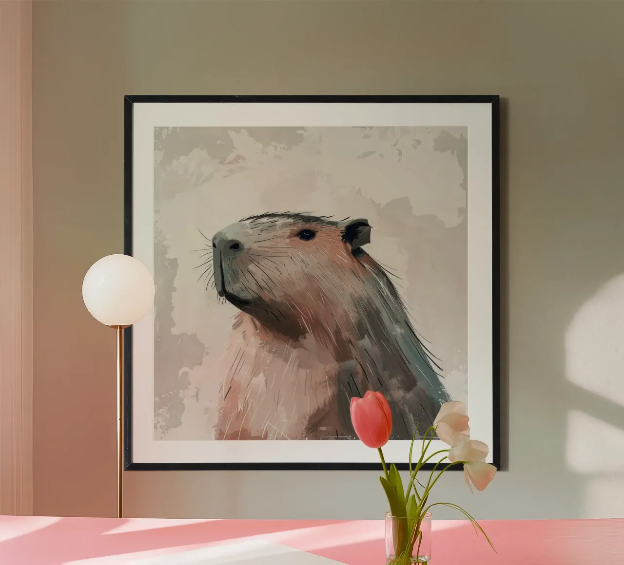 Portrait d'un capybara poster avec cadre en aluminium de DesignDoodle