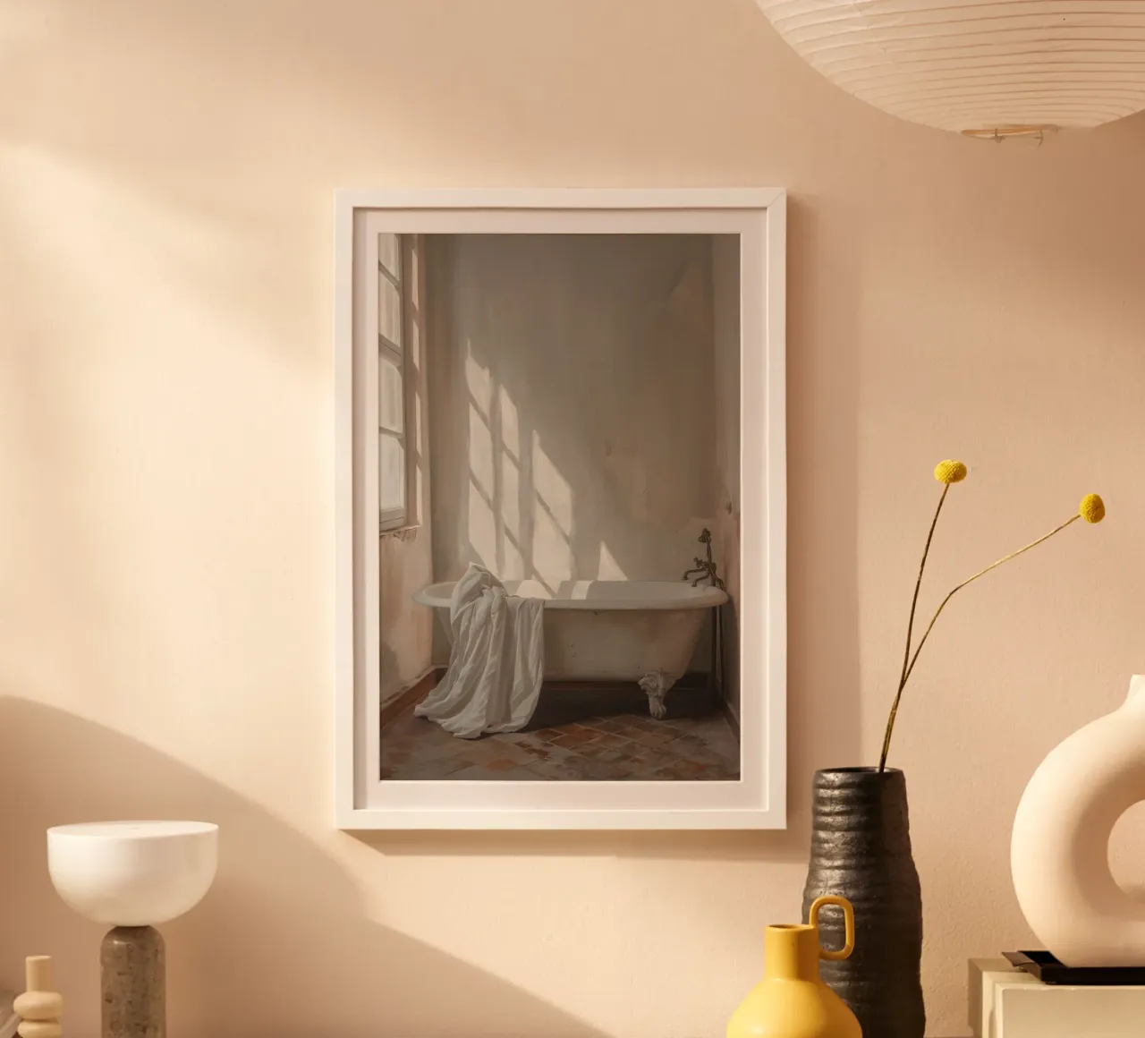 Stillness in Light poster con telaio in legno da Mosaic Dialogue