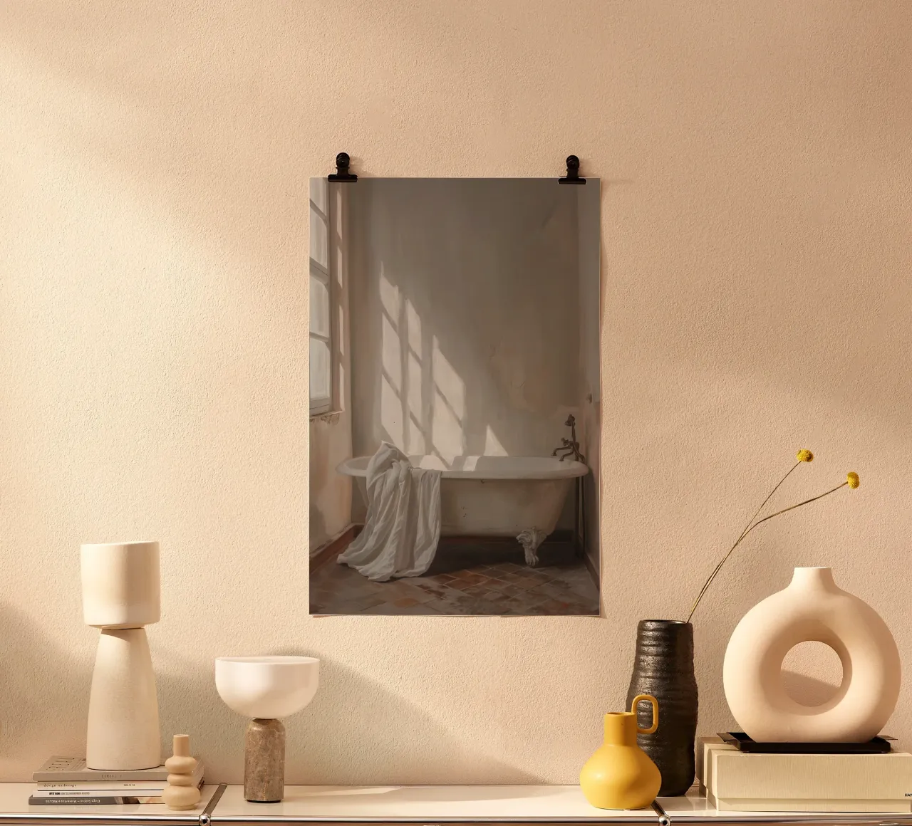 Stillness in Light poster con telaio in legno da Mosaic Dialogue