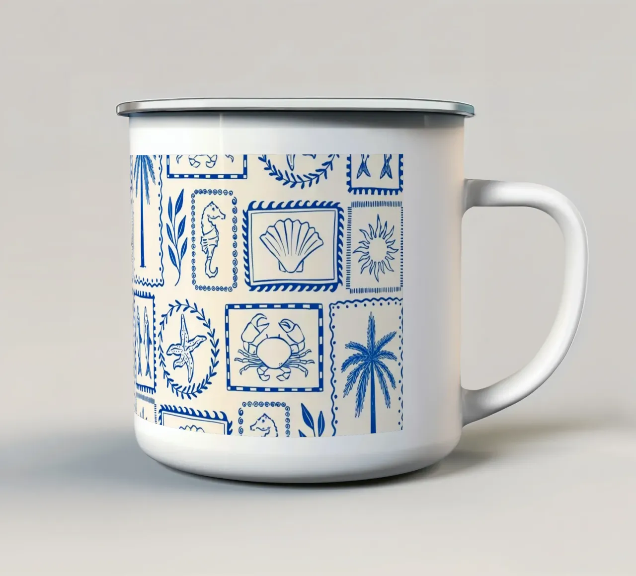 Dolce Vita blu e bianco tazza in smalto da dafnedesignstudio
