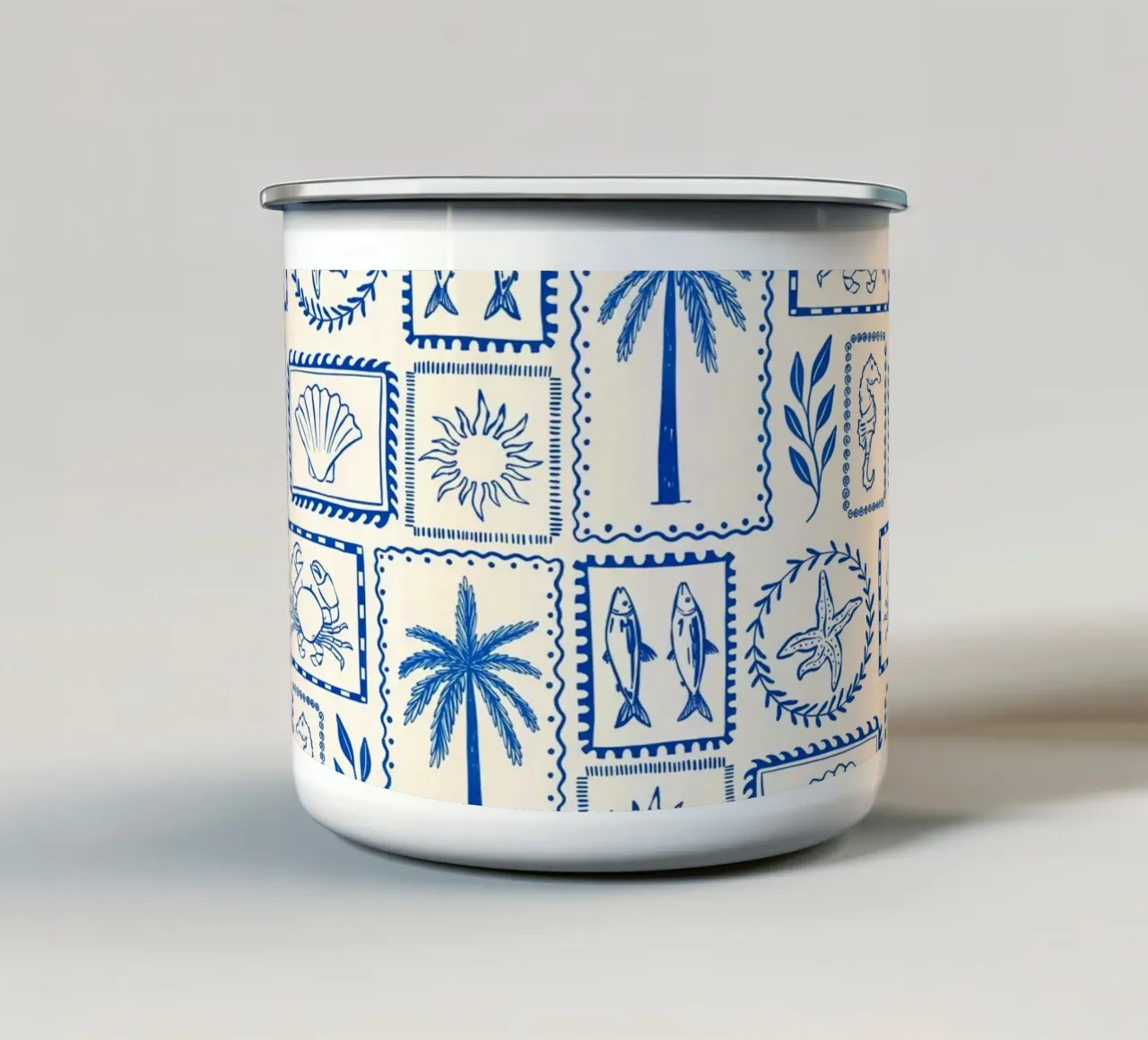 Dolce Vita blu e bianco tazza in smalto da dafnedesignstudio