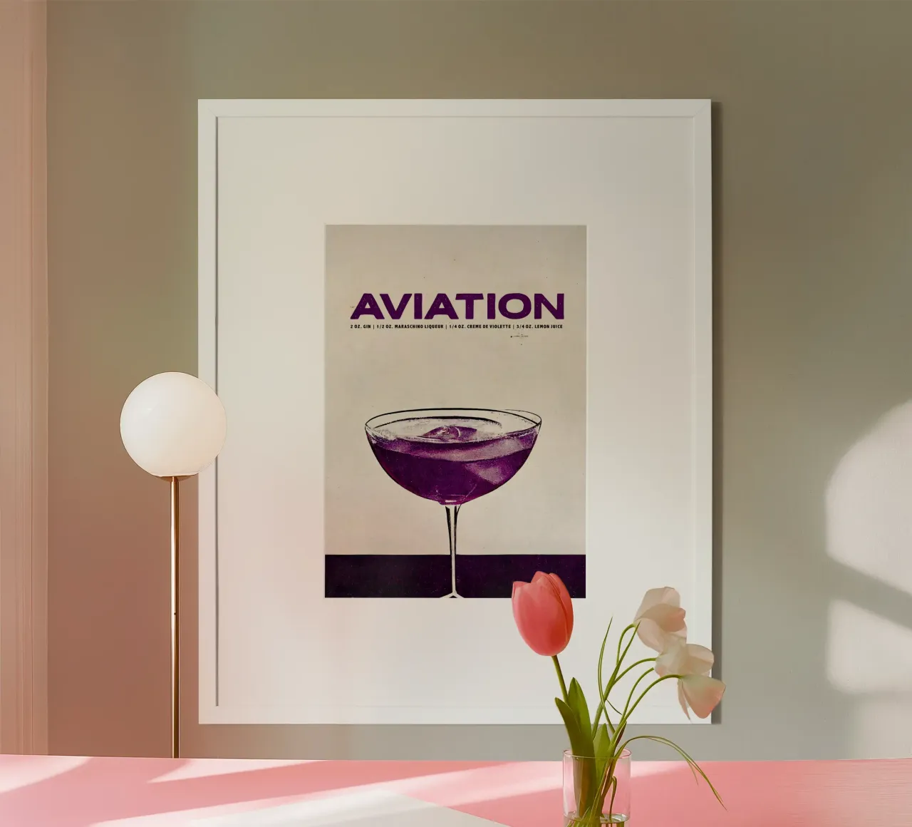 bicchiere da cocktail per l'aviazione poster con telaio in alluminio da John C Labut