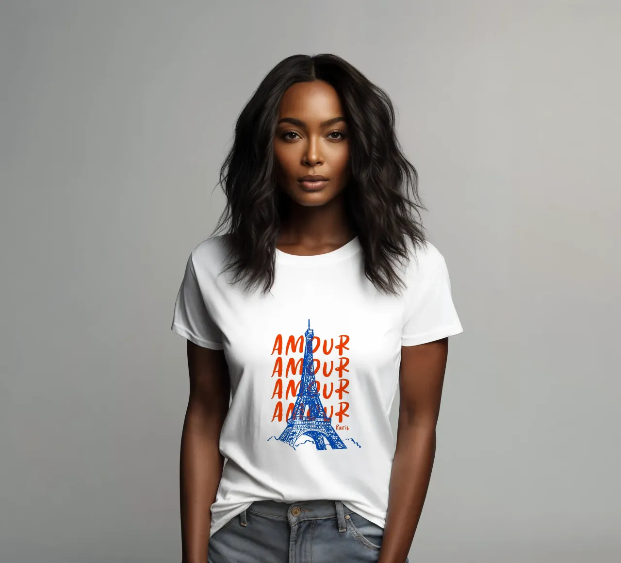 blue Eiffel Tower design t-shirt da donna da ramosashop