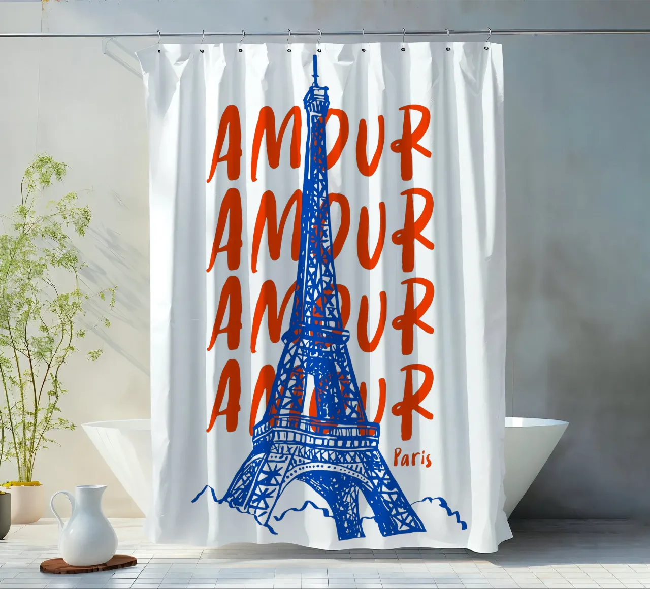 blue Eiffel Tower design tenda da doccia da ramosashop
