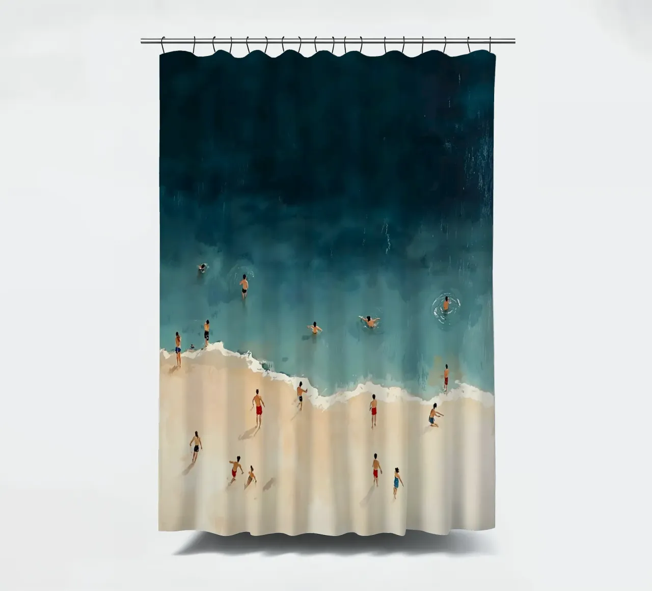 Swimming people shower curtain by IamHomeStudio