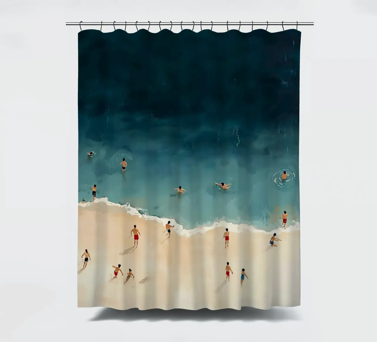 Swimming people shower curtain by IamHomeStudio