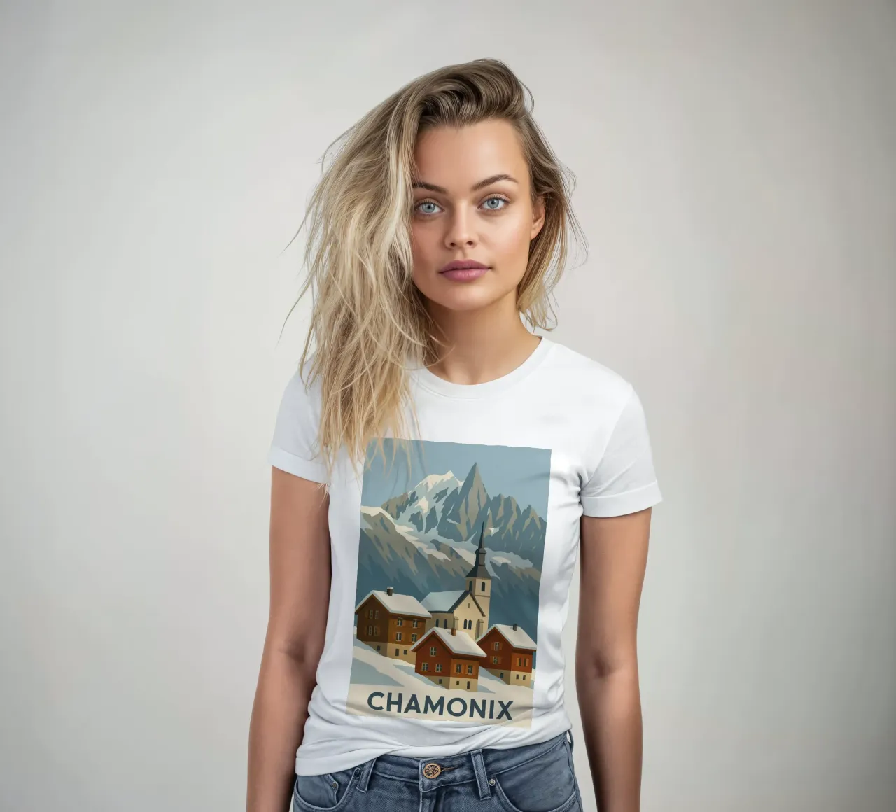 Chamonix, between postcard village and Alpine majesty women's fitted t-shirt by JETLAG | affiches voyage