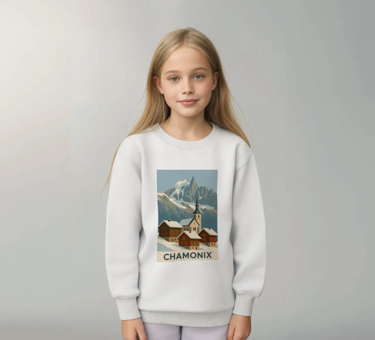 Chamonix, between postcard village and Alpine majesty kids sweatshirt by JETLAG | affiches voyage