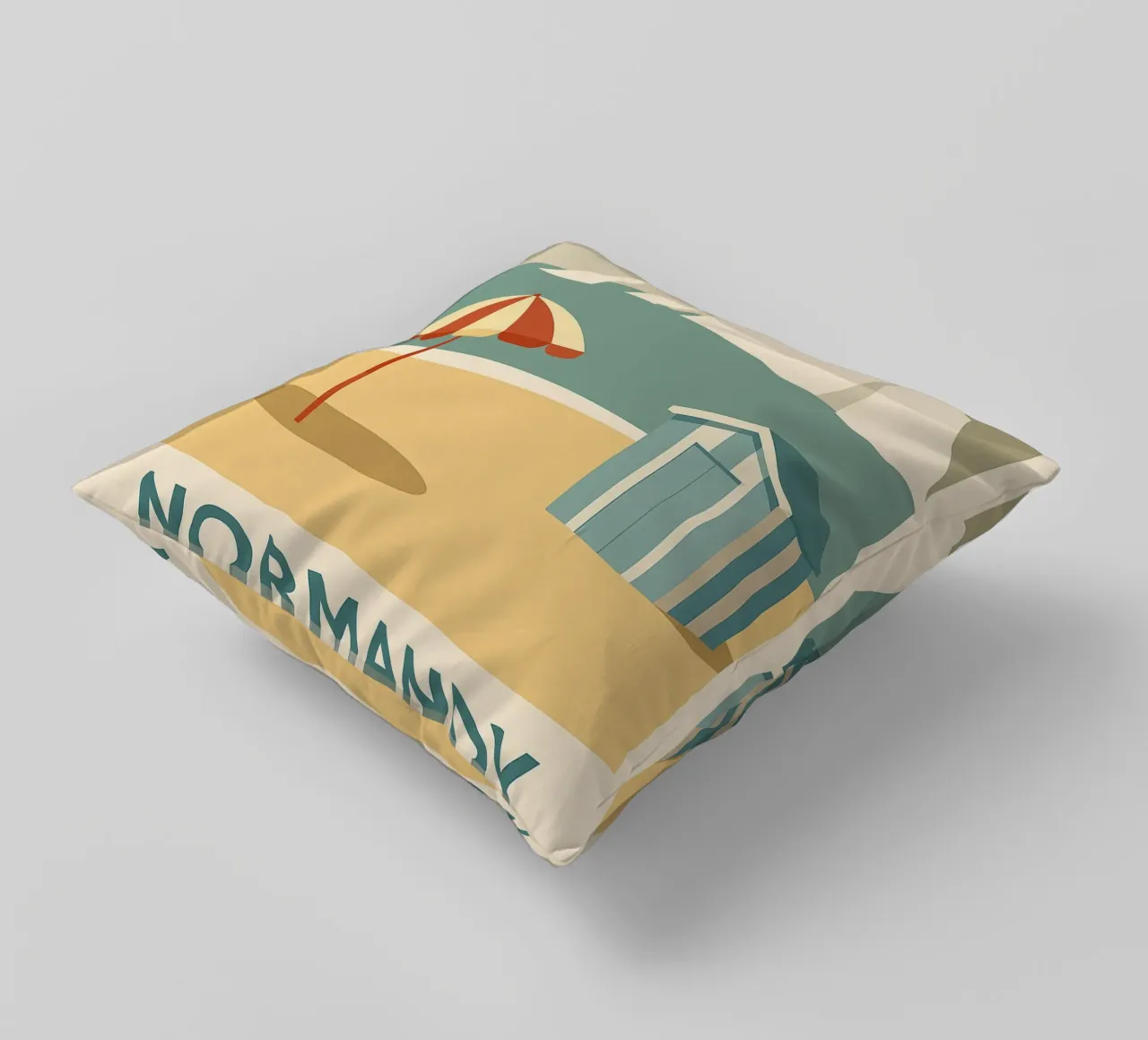 Fuga retrò sulla spiaggia della Normandia cuscino da JETLAG | affiches voyage