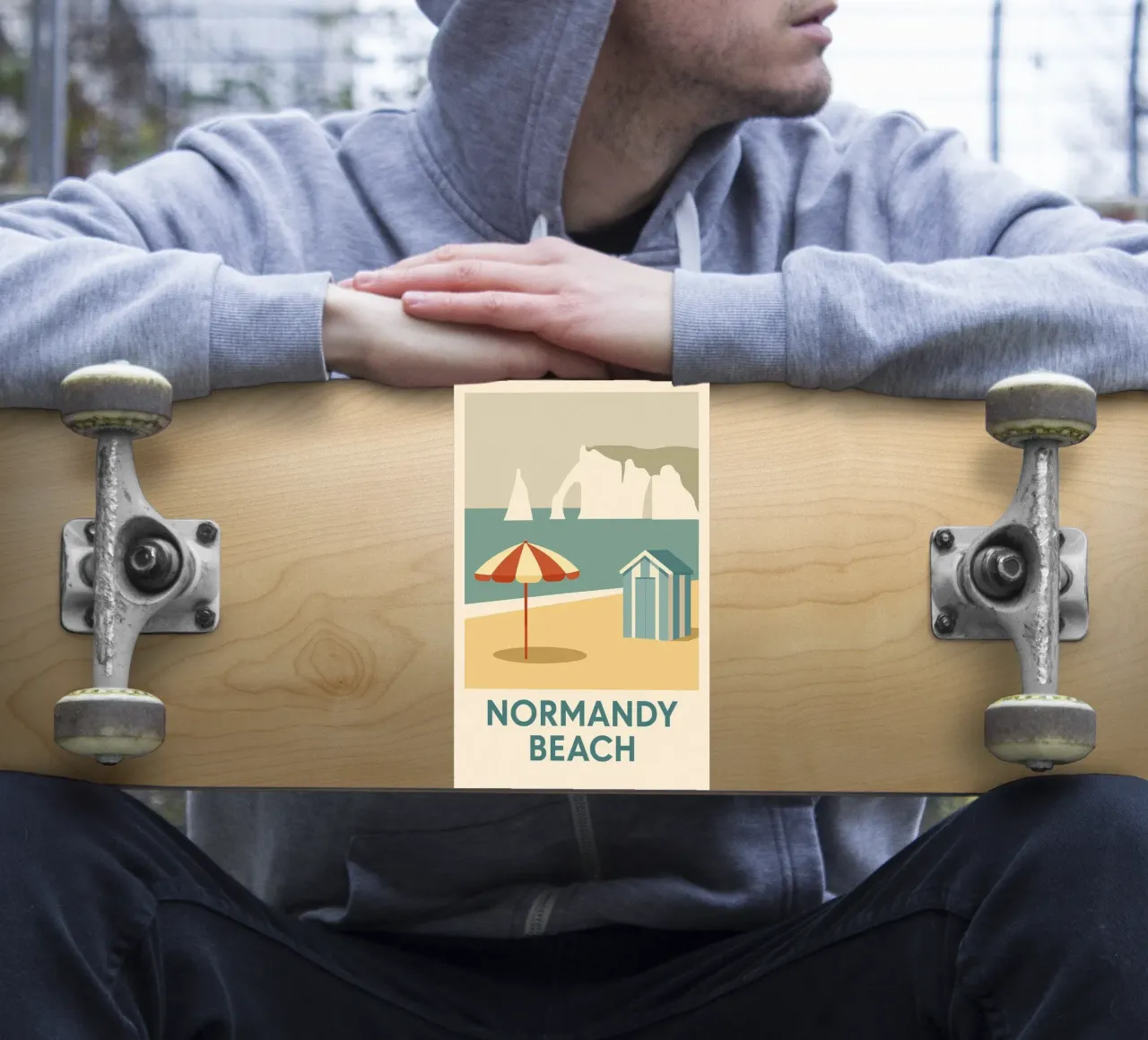 Fuga retrò sulla spiaggia della Normandia adesivo da JETLAG | affiches voyage