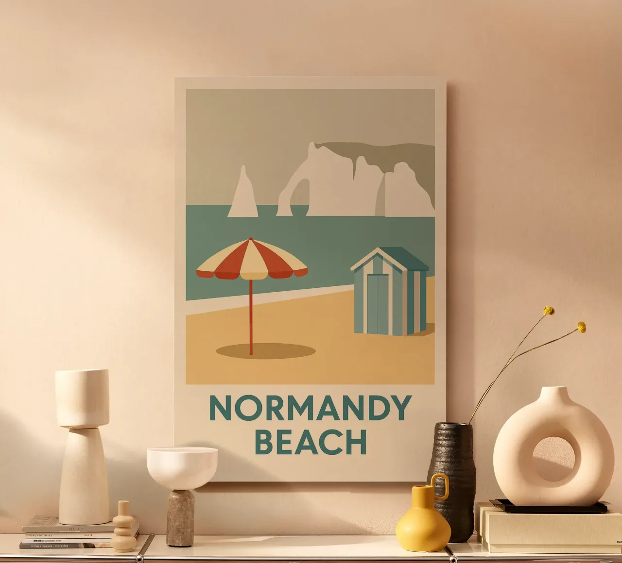 Fuga retrò sulla spiaggia della Normandia alluminio dibond da JETLAG | affiches voyage