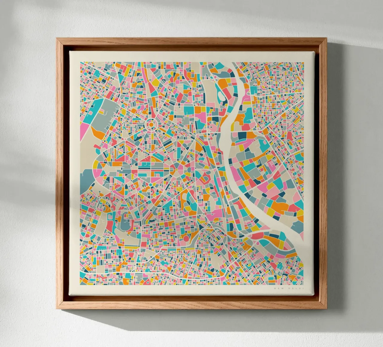 NEW DELHI MAP canvas with Floater frame by Jazzberry Blue