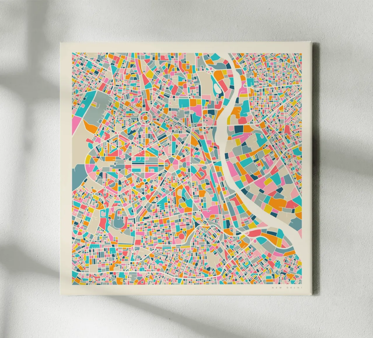 NEW DELHI MAP canvas with Floater frame by Jazzberry Blue