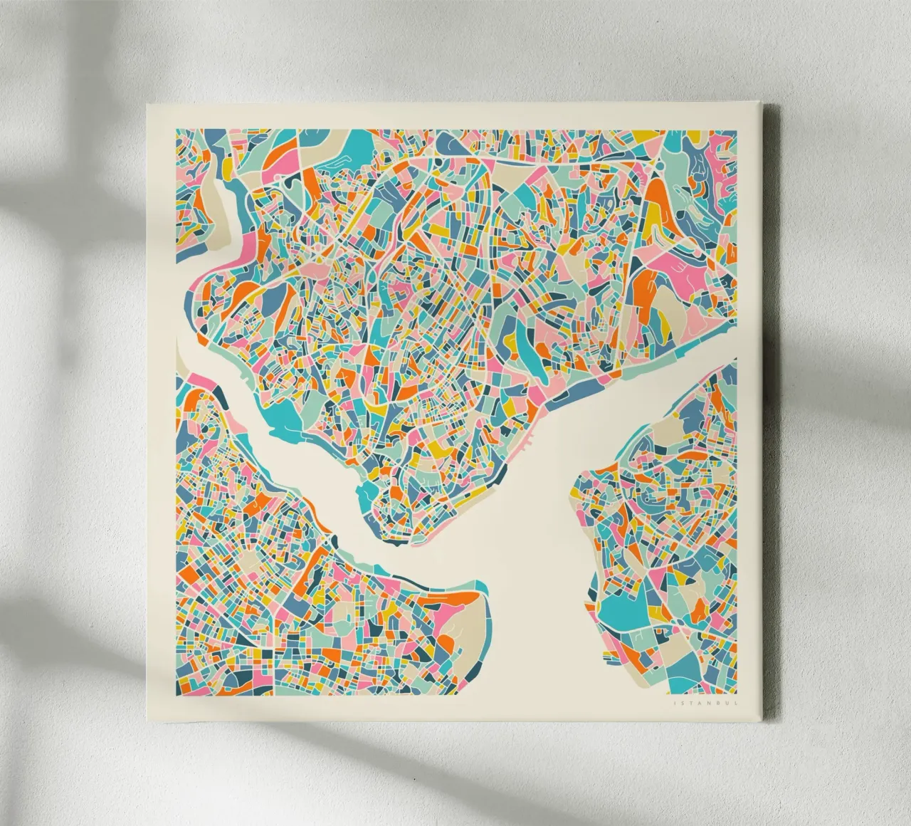 ISTANBUL KAART canvas met Baklijst van Jazzberry Blue