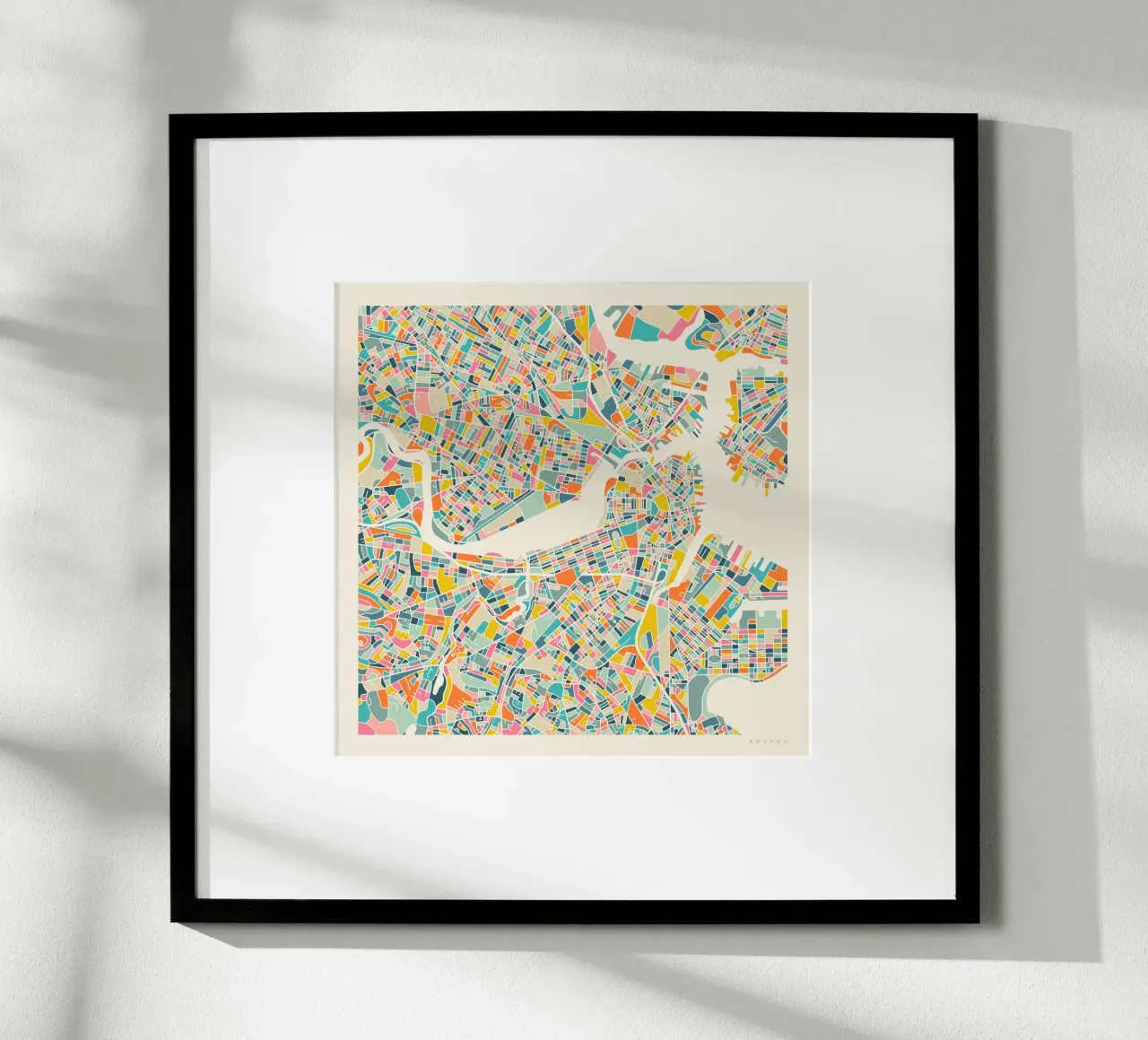 MAPPA DI BOSTON poster con telaio in legno da Jazzberry Blue