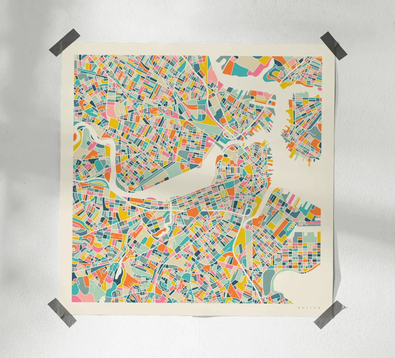 MAPPA DI BOSTON poster con telaio in legno da Jazzberry Blue