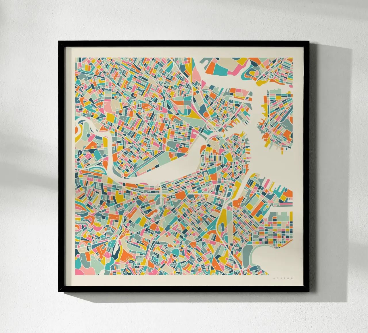 MAPPA DI BOSTON poster con telaio in legno da Jazzberry Blue
