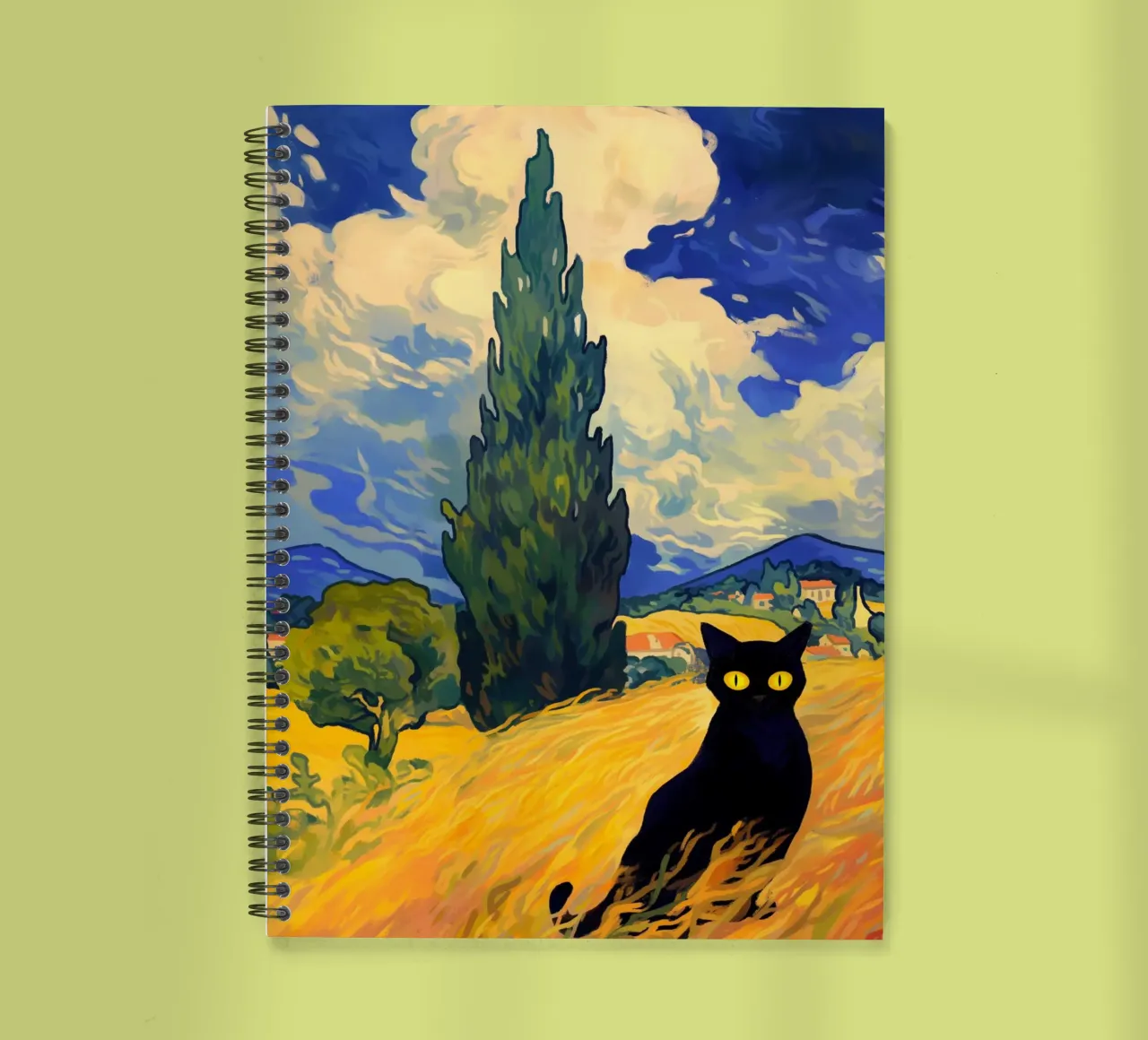 Black Cat in Wheat Field spiral notebook by Fleur de Lys