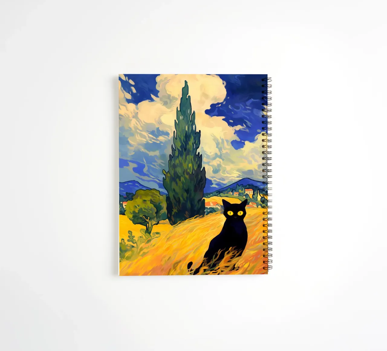 Black Cat in Wheat Field spiral notebook by Fleur de Lys