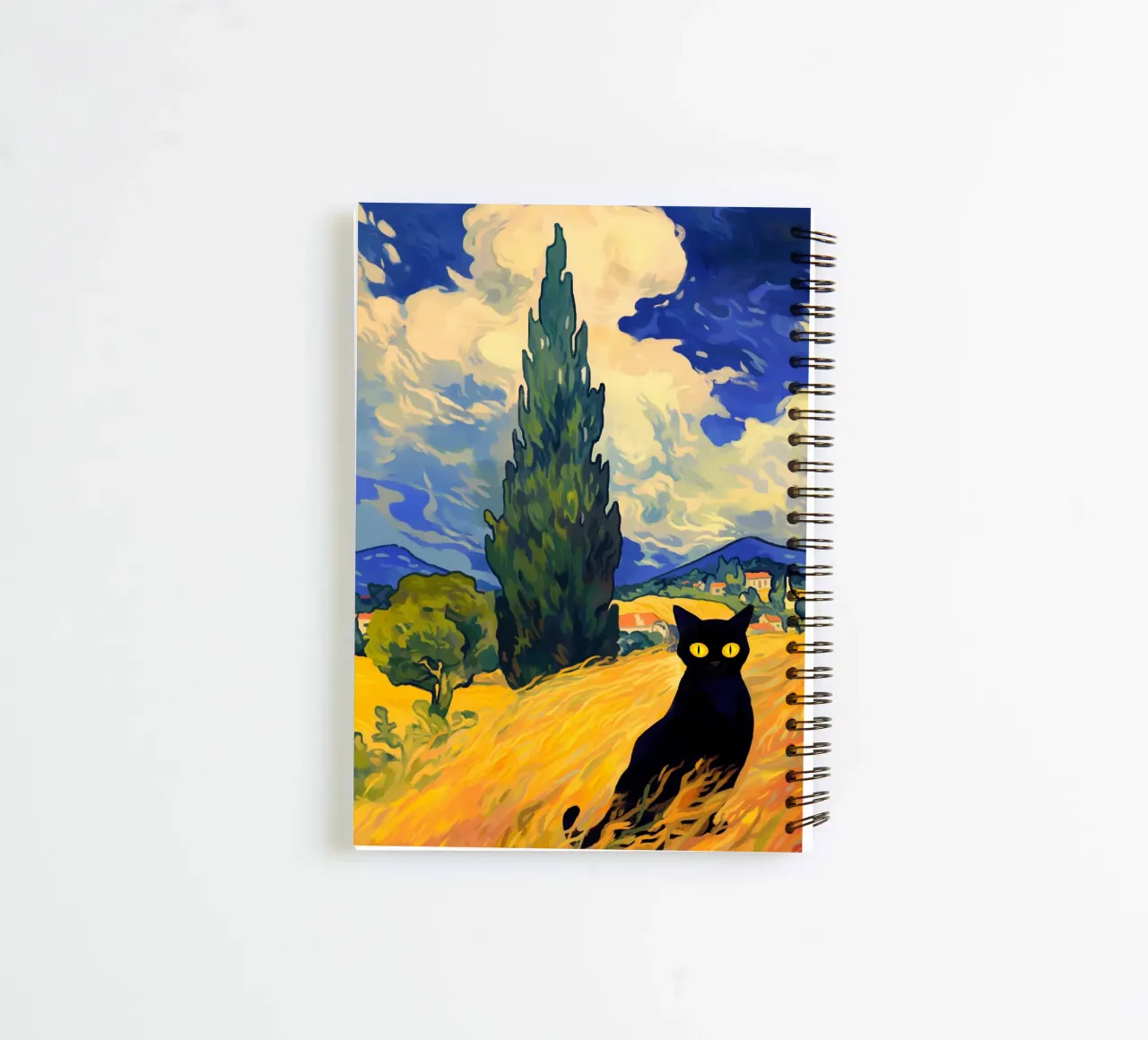 Black Cat in Wheat Field spiral notebook by Fleur de Lys