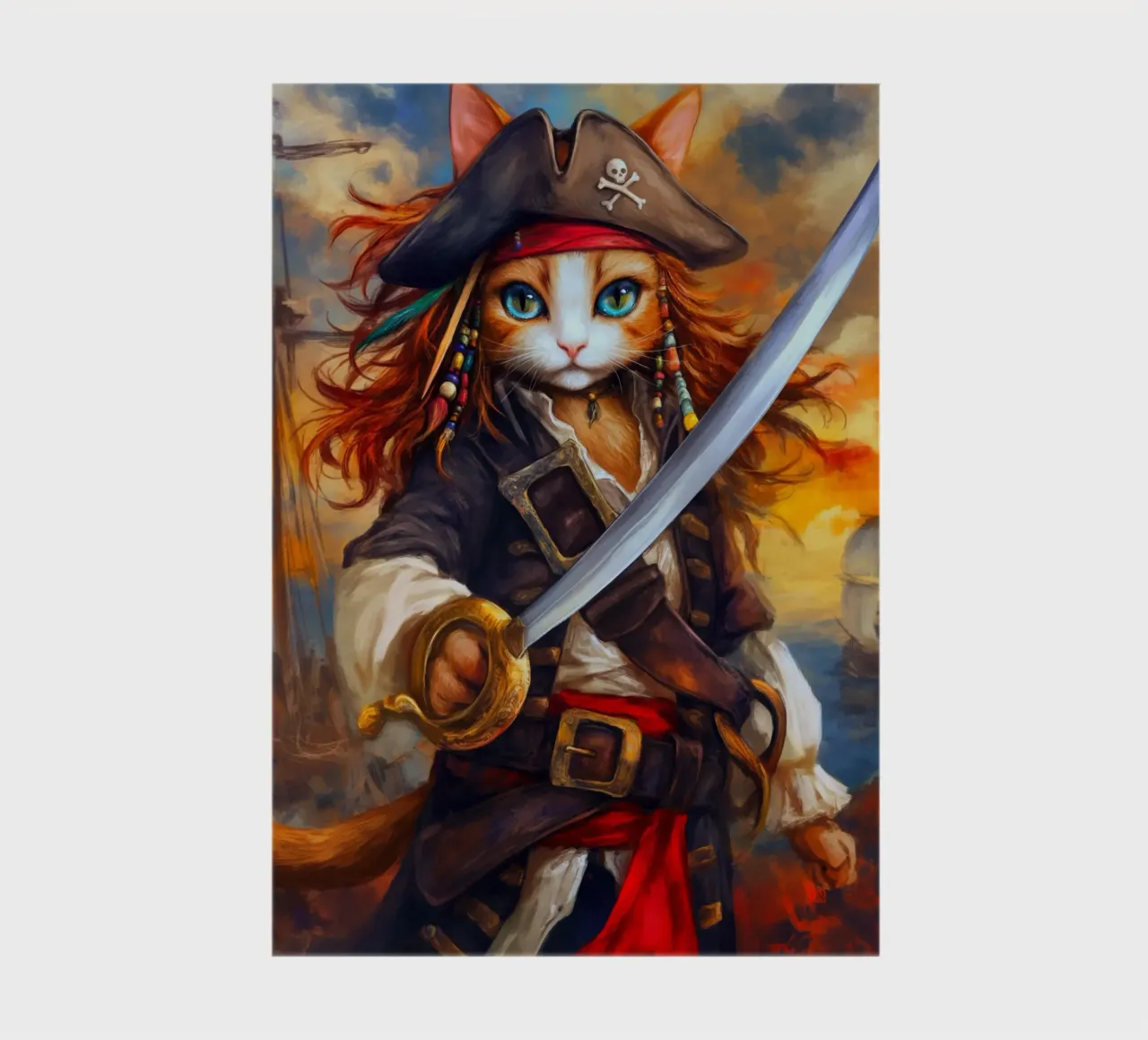 Caribbean Pirates Captain Cat with Sword notebook by Fleur de Lys