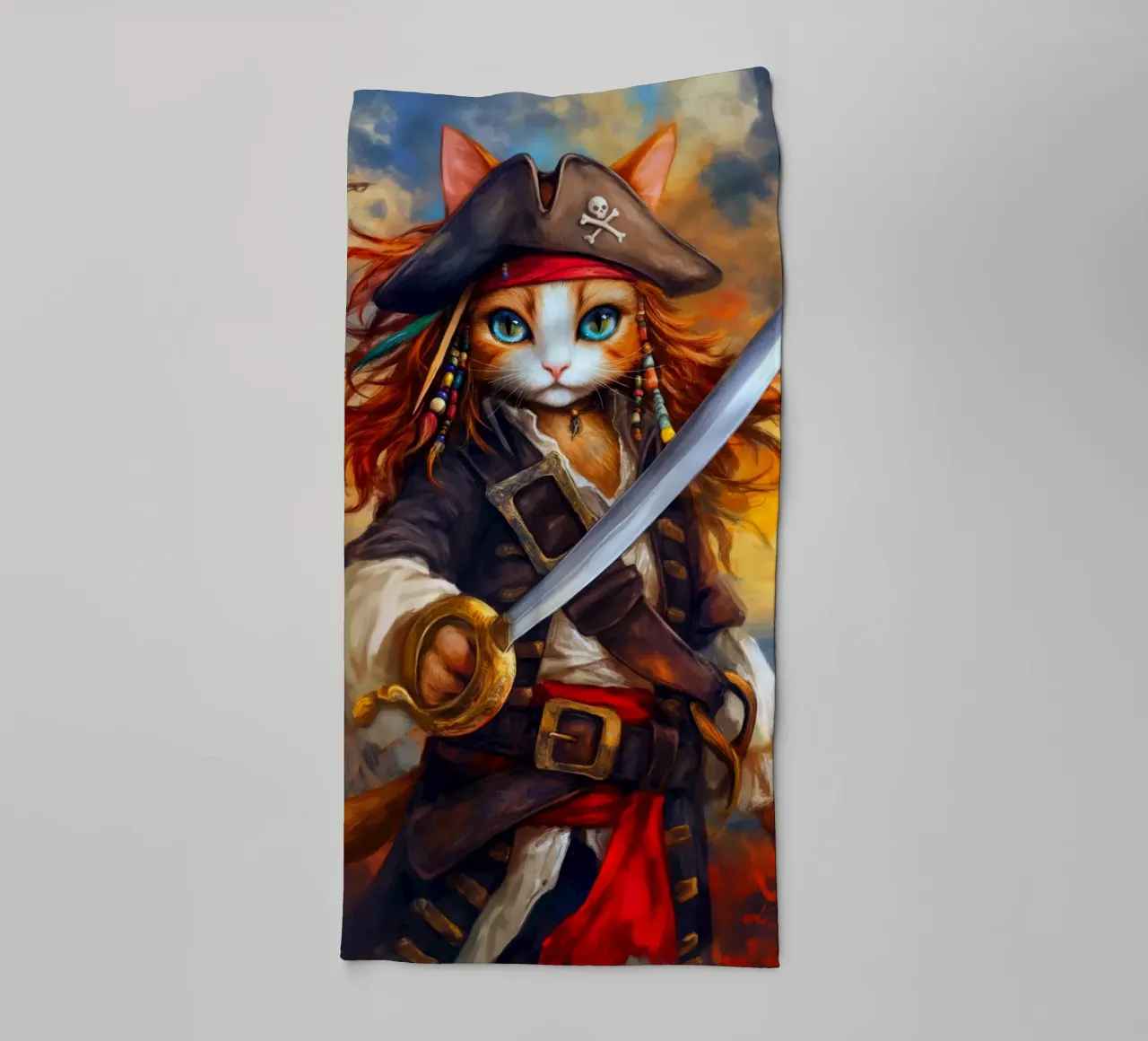 Pirati dei Caraibi Capitano Gatto con spada asciugamano da bagno da Fleur de Lys