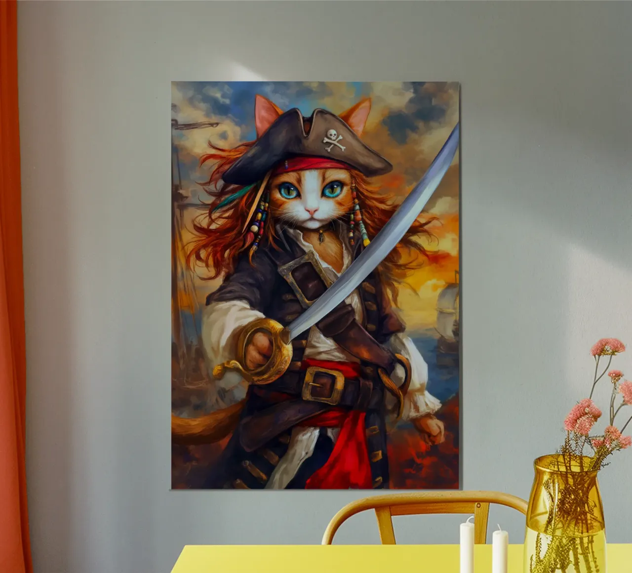 Pirati dei Caraibi Capitano Gatto con spada carta hahnemühle da Fleur de Lys