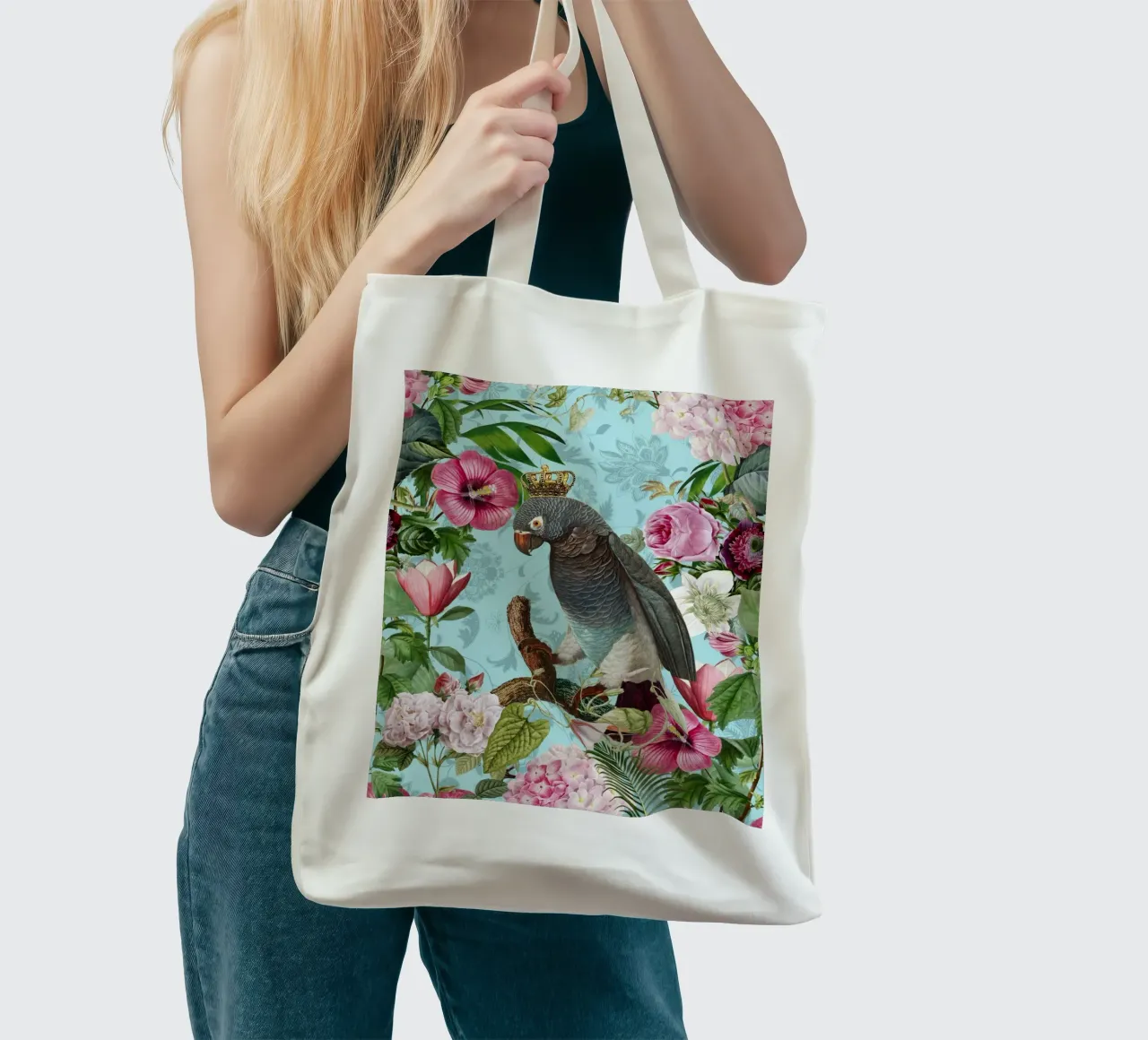 Il re dei pappagalli nel suo regno tropicale borsa in juta da Andrea Haase Vintage World
