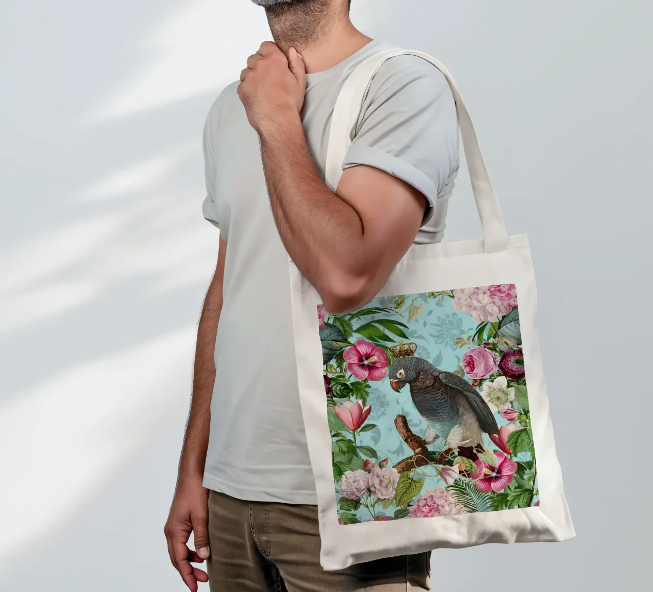 Il re dei pappagalli nel suo regno tropicale borsa in juta da Andrea Haase Vintage World