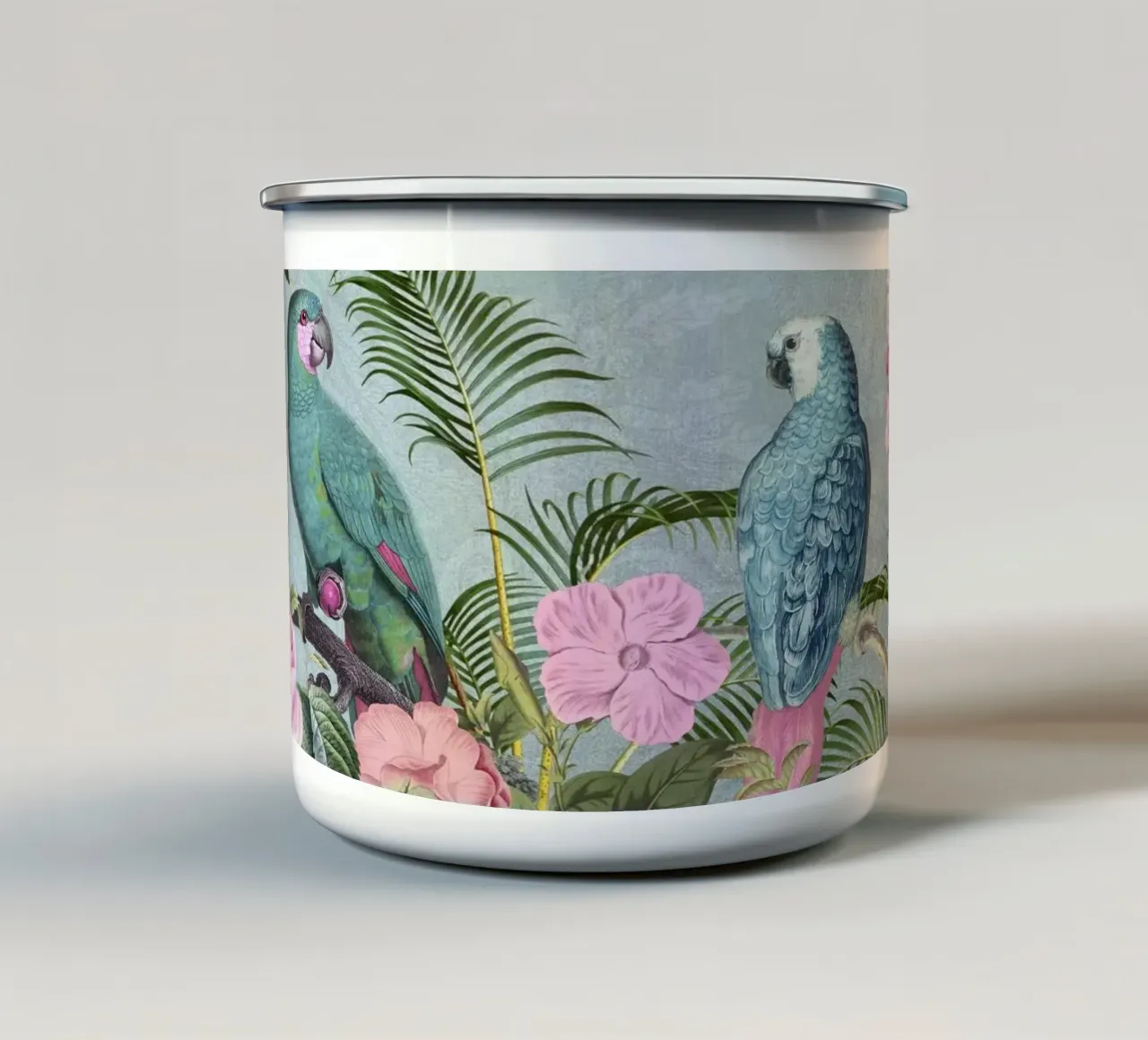 Appuntamento dei pappagalli della giungla tazza in smalto da Andrea Haase Vintage World
